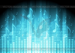 Blue music background with equalizer and notes - vector clipart