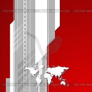 Red and grey technology background with world map - vector image