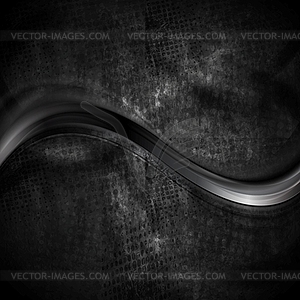 Black smooth wave on dark grunge background - vector image