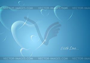 Shiny hearts on blue background - vector image