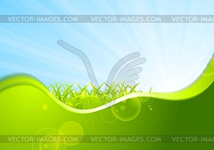 Summer background with wave and grass - vector clipart