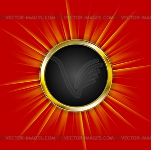 Golden circle and beams on red background - vector clipart