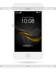 Mobile phone with bright wavy wallpaper - vector image