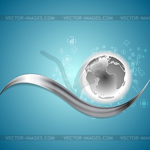 Blue technology background with metallic wave - vector clip art