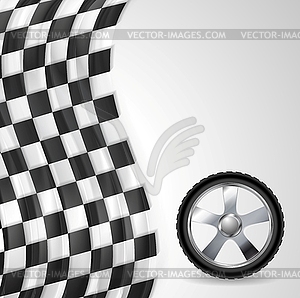 Sport background with wheel and finish flag - vector image