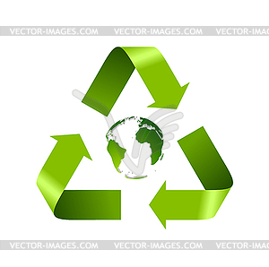 Green recycle logo and globe - vector clip art