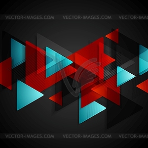 Dark tech background with red blue triangles - color vector clipart