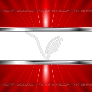 Glow red beams and metallic banner - vector image