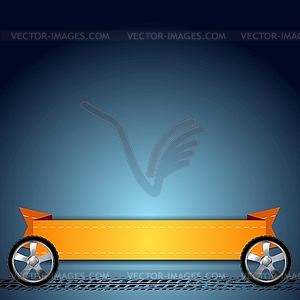 Wheels, grunge tire track and orange ribbon abstrac - vector clipart