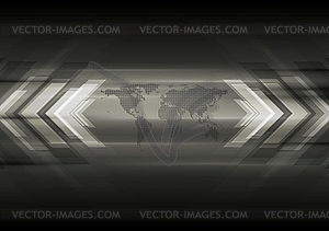 Dark technical background with map and arrows - vector clipart