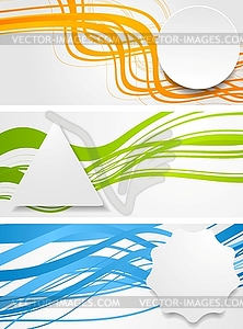 Abstract wavy banners with geometric labels - vector clipart