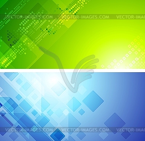 Bright green and blue tech banners - vector clip art