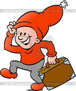 Hand-drawn an Happy Christmas Elf running with - vector image