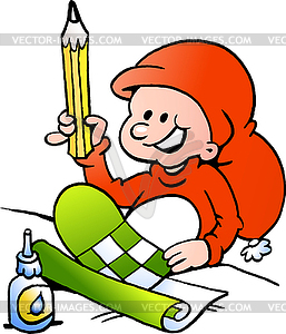 Hand-drawn an Happy Christmas Elf doing Christmas - color vector clipart