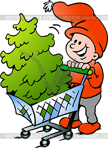 Hand-drawn an Happy Christmas Elf shopping Christma - vector clip art