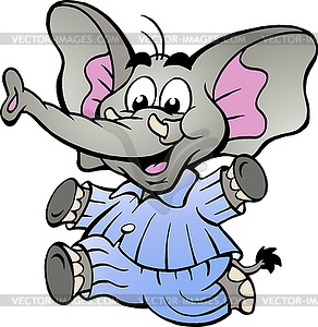 Hand-drawn an Happy Baby Boy Elephant in Pajamas - vector image