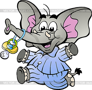 Hand-drawn an Happy Baby Boy Elephant in Pajamas - vector image