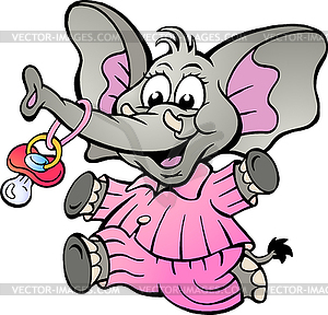 Hand-drawn an Happy Baby Girl Elephant in Pajamas - vector EPS clipart