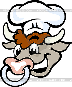 Hand-drawn an Happy Bull Chef Head - vector image