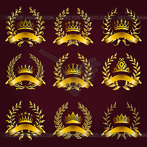 Luxury gold labels with laurel wreath - vector clipart / vector image