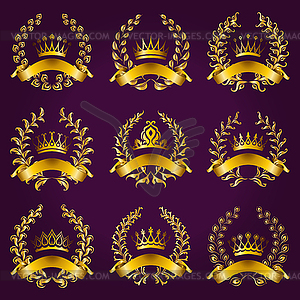 Luxury gold labels with laurel wreath - vector image