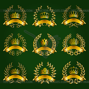 Luxury gold labels with laurel wreath - vector clipart