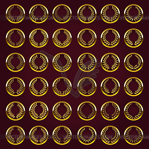 Роскошные золотые этикетки с лавровым венком - векторное графическое изображение