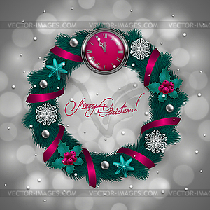 New Year`s background - wreath of fir branches, - vector image