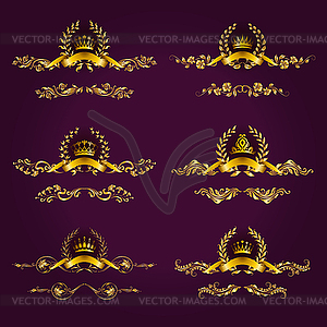 Luxury gold labels with laurel wreath - vector image