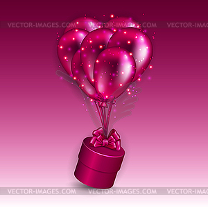 Festive background with gift box, balloons - vector image