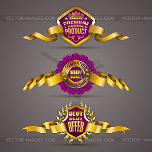 Golden badges with laurel wreath - royalty-free vector image