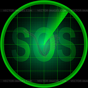 Radar screen with word SOS - vector image