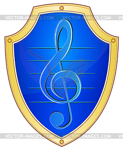 Shield with treble clef - vector clip art