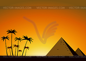 Summer sunset with pyramids - royalty-free vector clipart