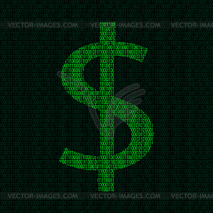 Silhouette of dollar symbol of binary digits - vector clipart