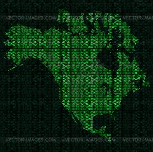 Silhouette of North America of binary digits - vector clipart