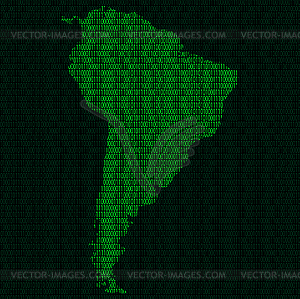 Силуэт Южной Америки из двоичных цифр - векторный графический клипарт