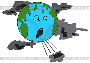Coughing planet Earth - vector clip art