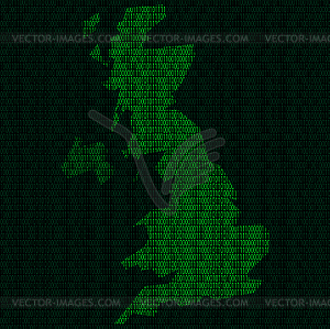 Silhouette of Great Britain of binary digits - vector clipart