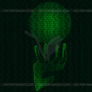 Hand and magic sphere of binary code - vector clipart