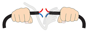 Hands with electric cable - vector clip art