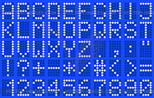 Прописной алфавитный цифровой ЖК-индикатор синий - стоковое векторное изображение