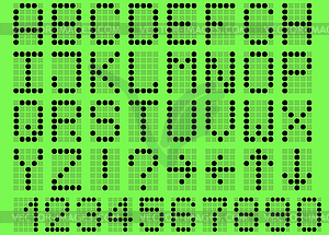 Uppercase alphabet digital LCD indicator green - vector clipart