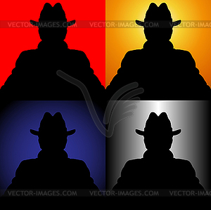 Set of silhouettes of unknown in hat - royalty-free vector clipart