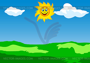 Meadow with sun and sky - vector image