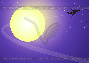 Plane flying on moonlit night - vector clipart