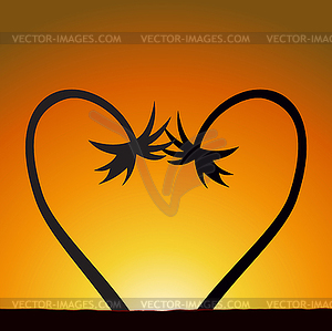 Heart of palm trees at sunset - vector clip art