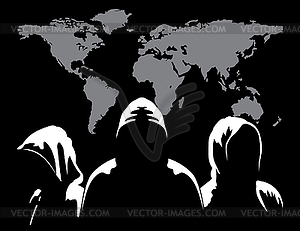 Three anonymous and maps world i - vector clip art