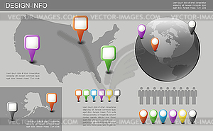 Глобус и карта США с указателями - клипарт в векторном формате