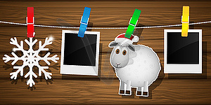 Blank photo frames, sheep and snowflake on - vector clip art